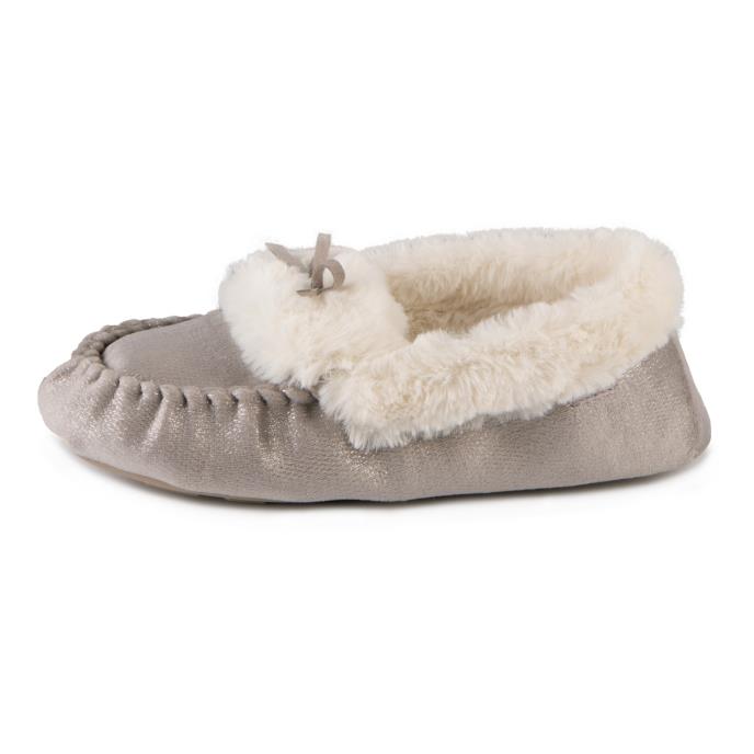 totes toasties® Ladies Sparkle Moccasin Slippers Grey Extra Image 4